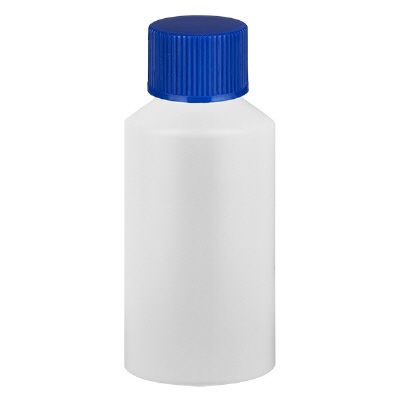 Bild Apothekenflasche HDPE 50ml weiss, mit blauem SV