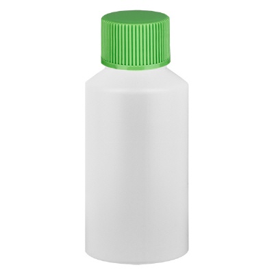 Bild Apothekenflasche HDPE 50ml weiss, mit grünem SV